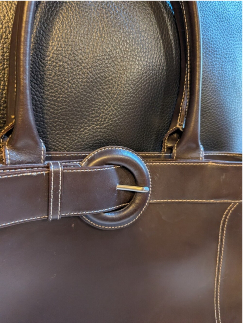 VINTAGE FURLA Dark Chocolate Brown Leather Tote Handbag Shoulder Bag Made in VGU - Picture 2 of 11